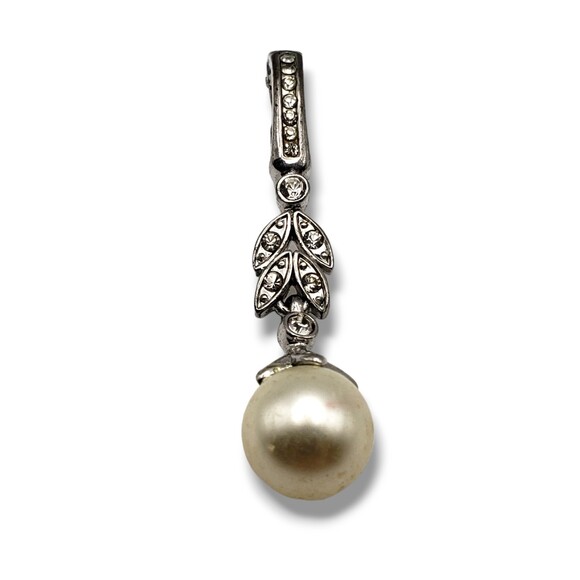 Silver Tone Rhinestone Floral Imitation Pearl Dangle Drop Pendant - Picture 5 of 6